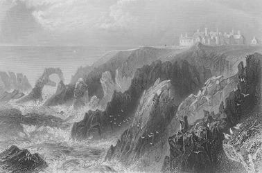 Uitzicht op Slaines Castle, nabij Peterhead