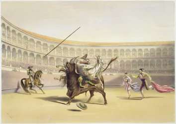 De stier gooit de picador en het paard, 1865