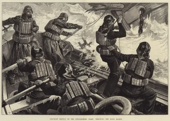 Reddingsbootdienst aan de Lincolnshire Kust, het gooien van de Handraket