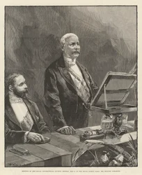 Vergadering van de Royal Geographical Society, maandag 5 mei, in de Royal Albert Hall, de heer Stanley spreekt