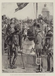De koningin die onderscheidingen uitreikt aan gewonde officieren en soldaten uit de Krim, 21 mei 1856