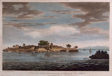 Gezicht op het fort van Mongheer, aan de oevers van de Ganges