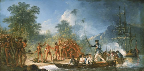 De landing bij Tanna (Tana), een van de Nieuwe Hebriden
