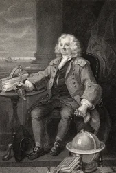Kapitein Thomas Coram, gegraveerd door Benjamin Holl, uit 