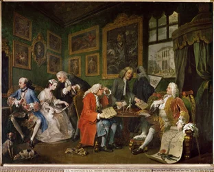 Mariage a la mode, een serie van zes satirische schilderijen (schilderij op doek)