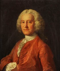 Portret van Samuel Martin, Buste Lengte, in een Roze Jas, Witte Stropdas en Met Kant Afgewerkte Witte Overhemd, met Zijn Rechterhand in Zijn Jas, c.1763