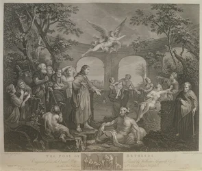 De vijver van Bethesda, gegraveerd door J.M. Delatre en Simon Francis Ravenet, uitgegeven door John Boydell, 1772