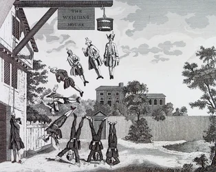 Het weegstation. (absolute zwaartekracht) door William Hogarth