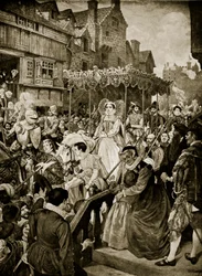 Mary Queen of Scots komt Edinburgh binnen, 1561, illustratie uit 