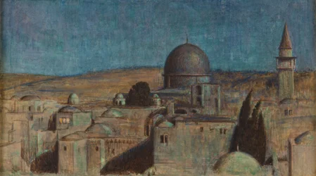 De heilige stad: De moskee van Sakrah bij maanlicht, c.1854 (aquarel op papier)