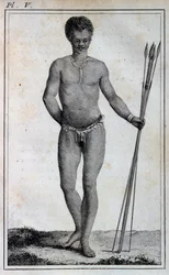 Khoikhoi man (Hottentot), uit Reizen van Le Vaillant naar het binnenland van Afrika via de Kaap de Goede Hoop, in de jaren 1783