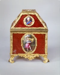 George III kistje met een verge-horloge in de stijl van James Cox, ca. 1770