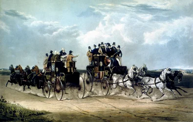 De Brighton Day Mails passeren Hockward Common, gegraveerd door Charles Hunt