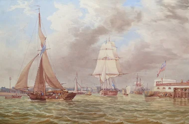 Scheepvaart bij de ingang van de haven van Portsmouth