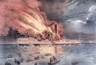 De brand van de stoomboot Lexington in Long Island Sound, 13 januari 1840