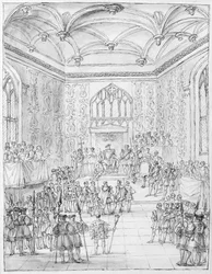 Hendrik VIII ontvangt Montmorency, de Franse ambassadeur, in Hampton Court