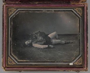 Ongenoemd portret van wilde dierentemmer Jacob Driesbach met jaguar, 1850