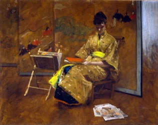 Een meisje in Japanse gewaad. De Kimono ca. 1887.