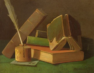 Stilleven met boeken en inktpot