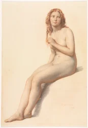 Vrouwelijk Naakt, Zittend, Driekwart Aanzicht van Voor, 1859