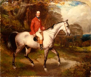 Portret van Thomas Conolly, zittend op een Appelschimmel Jager