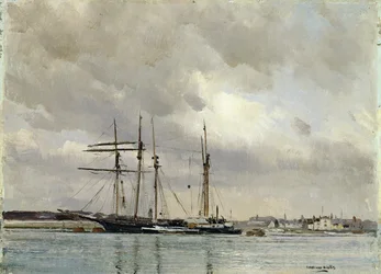Boten in de haven, laden van China klei, c.1900