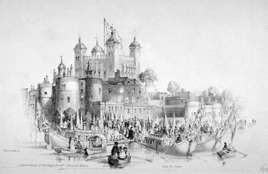 Lord Mayor Thomas Johnson en zijn entourage vertrekken vanuit de Tower of London, 1840