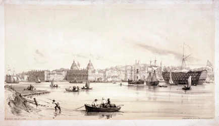 Uitzicht op Greenwich over de rivier de Theems, Londen, ca. 1841