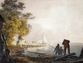 Cowes Castle met Bootmannen aan de Kust