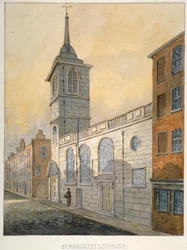 Zuidoostelijk uitzicht op de kerk van St Margaret Lothbury, City of London, 1815