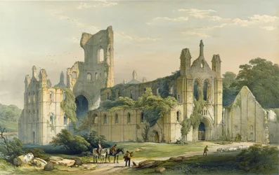 Abdij van Kirkstall, gezien vanuit het noordwesten. Uit Monastieke ruïnes van Yorkshire, gegraveerd door H. Hawkins