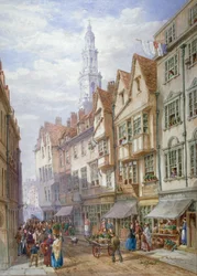 Oude huizen in Wych Street, Westminster, Londen, 1873