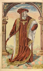 Keizer Maximiliaan I, uit Honor Military, and Civill, William Segar, uitgegeven door Robert Barker, Londen, 1602