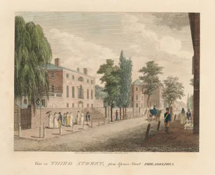 Gezicht op Third Street vanaf Spruce Street