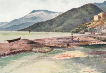 Italië en Frankrijk, monding van de Roya (kleurenlitho)