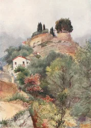 Klooster van de Annonciade, Mentone, vanuit het zuiden (kleurenlitho)