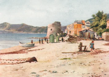 Aan de kust, Alassio (kleurenlitho)