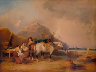 Kustscène, met figuren en paarden, ca. 1841