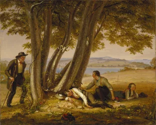 Betrapt tijdens een dutje (Jongens betrapt tijdens een dutje in een veld)