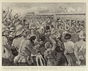 Een Hartelijk Afscheid door de Cape Town Highlanders, het Nieuw-Zeelandse Contingent vertrekt uit Kaapstad naar het Front