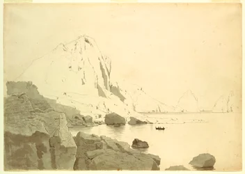 Tekening, Gezicht op Capri, Italië, met de zuidkust en de Faraglione, ca. 1865