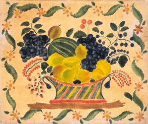 Fruitmand, ca. 1830 (aquarel op velourseen (theoremschilderij))