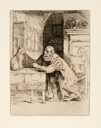 Montaigne en de kat. Illustratie door Izaak Walton en Charles Cotton uit The Compleat Agler