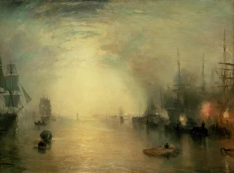 Keelmen die kolen laden bij maanlicht