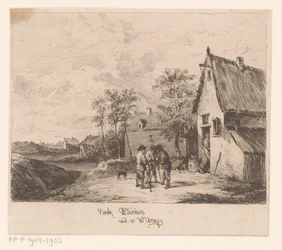 Drie mannen voor een herberg