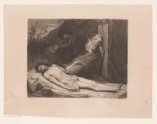 Maria en Johannes de Doper treurend bij het lichaam van Christus