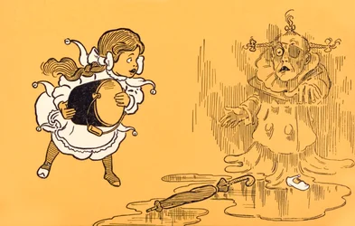De boze heks van het Westen smelt weg, uit ‘De wonderbaarlijke tovenaar van Oz’ van L. Frank Baum
