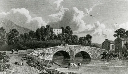 Greta Hall en Keswick Bridge, gegraveerd door E. Francis, 1842