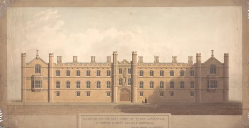 Elevatie voor de westelijke gevel van de nieuwe binnenplaats van Corpus Christi College, Cambridge