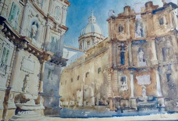 572 Schaduwen in de late namiddag - Palermo, Quattro Canti